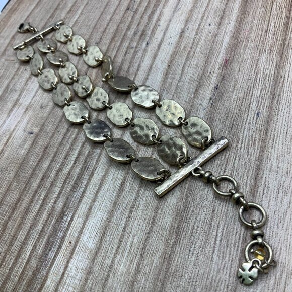 Lucky Brand Gold Tone Hammered Multi Strand Bracelet - Picture 2 of 4